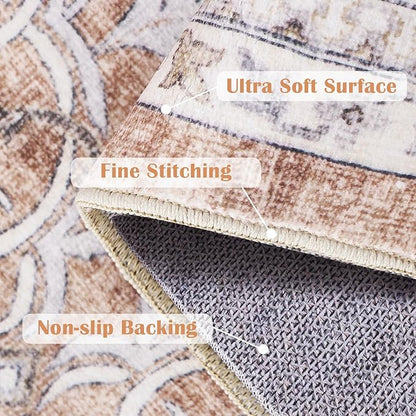 jinchan Floral 3x5 Area Rugs for Entryway - Orange Vintage Distressed Design Doormat Non-Slip Ultra-Thin Low Pile Boho Rug for Kitchen Living Room Bedroom Farmhouse (3‘x5', Orange)