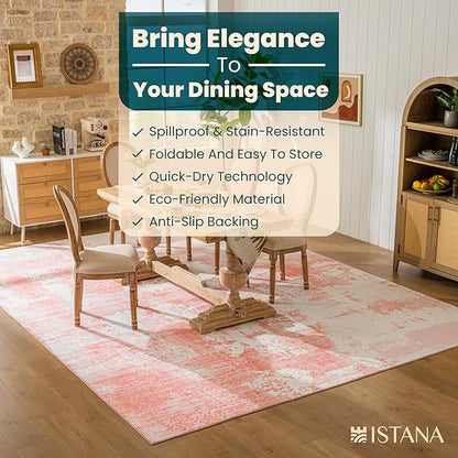Istana 9x12 Area Rug - Pink 9 x 12 Area Rugs for Living Room - Foldable 9x12 Rugs for Bedroom/Living Room Rug - Stain Resistant Washable Rugs - Eco-Friendly Area Rugs