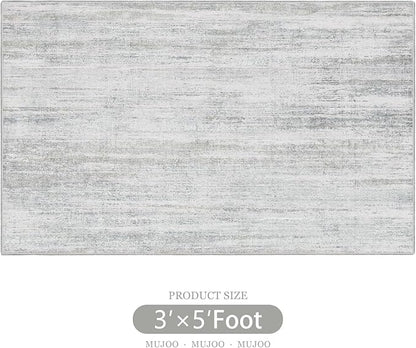 MUJOO 3x5 Rug Washable,Entryway Rug Small Area Rugs for Bedroom Living Room Kitchen Bathroom,Modern Abstract Non Slip Carpet,Indoor Entry Mat,Low Pile Throw Rug Accent Grey