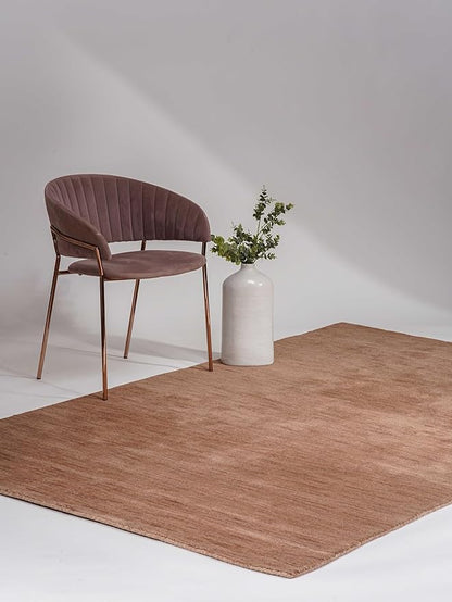 Hand Knotted Loom Wool ECO-Friendly Area Rugs - 4'x6', Rectangle, Light Brown Color, Solid Plain Design, High Pile Thick Handmade Anti Skid Rugs for Living Room (L00111)