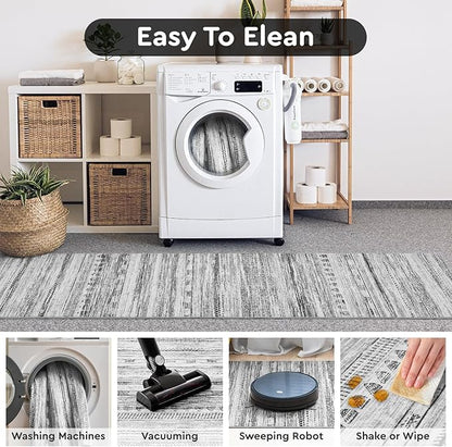2x8 Runner Rug Machine Washable Non Slip Area Rug Distressed Neutral Moroccan Boho Rug Ultra Soft Floor Runners for Hallways for Entryway Laundry Room Kitchen, Black