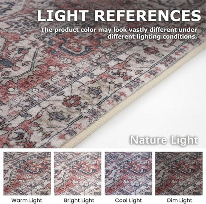 KOZYFLY Boho Area Rug 3x5 Ft Rugs for Entryway Washable Entry Rug Non Slip Door Mat Indoor Entrance Printed Faux Wool Throw Rugs for Entrance Kitchen Living Room, Terracotta/Beige