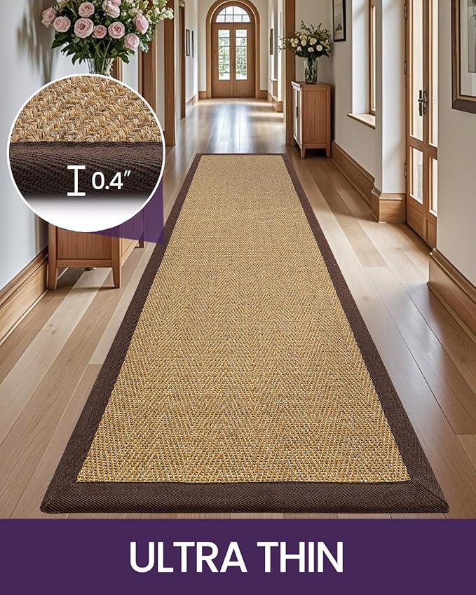 DEXI Hallway Runner Rug 3x8 Jute, Woven Braided Sisal Runner Non Slip, Entryway Farmhouse Runner Carpet for Indoor Luandry Hall Backdoor Bedroom, Natural/Brown