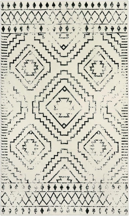 Wonnitar Moroccan 3x5 Area Rug, Washable White Non-Slip Entry Rug, Farmhouse Rustic Small Living Room Rug Tribal Non-Shedding Throw Mat Indoor Floor Carpet for Kitchen Bedroom Mud Room (Beige,3'x5')