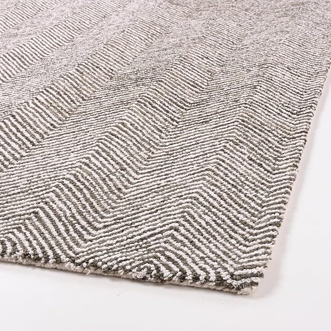 Modern Herringbone Chevron Collection Handcrafted Wool Area Rug - Durable, Zigzag Pattern, for High Traffic, Contemporary Design for Living Room, Bedroom, Dining Room Decor (Dark Olive, 2.6' x 12')