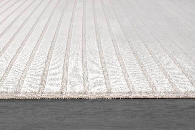 Beverly Rug Modern Geometric Area Rug 5x7 Low-High Pile Durable Soft Abstract Striped Indoor Rugs for Living Dining Room Office Stain Resistant Non Shedding Casual Indoor Carpet Beige White 5 x 7