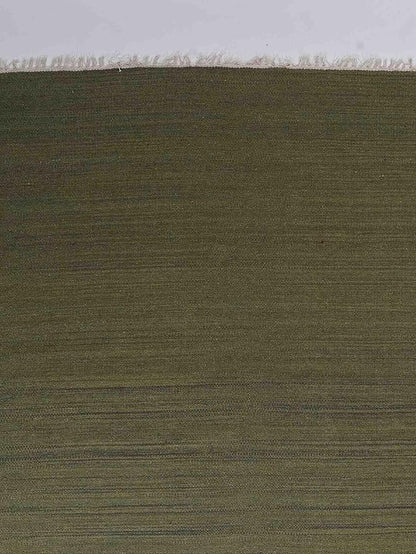 Rugsotic Carpets Hand Woven Flat Weave Kilim Wool ECO-Friendly Area Rugs - 10'x10', Square Shape, Olive Color, Solid Plain Design, Low Pile Handmade Area Rugs for Living Room, Bed Room (D00111)