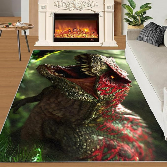 Dinosaurs Rugs for Bedroom - 4x5 Area Rug - 3D Dinosaurs Rugs for Living Room, Forest Animals Rug, Non-Slip Washable Home Decor Carpet