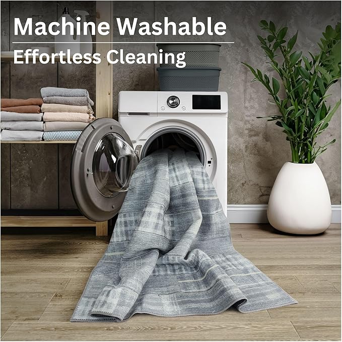 Bloom Rugs Washable Non-Slip 7 ft Runner - Gray Striped Runner for Entryway, Hallway, Bathroom, and Kitchen - Exact Size: 2.5' x 7'