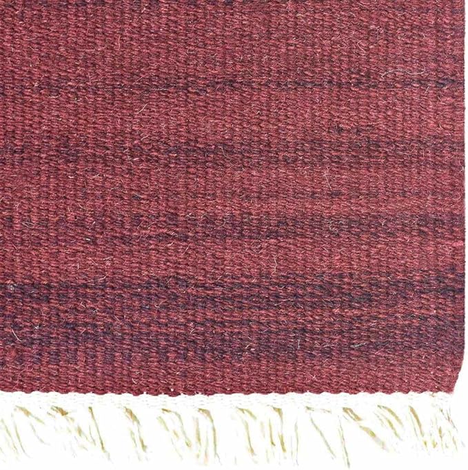 Rugsotic Carpets Hand Woven Flat Weave Kilim Wool ECO-Friendly Area Rugs - 6'x6', Square Shape, Dark Red Color, Solid Plain Design, Low Pile Handmade Area Rugs for Living Room, Bed Room (D00111)