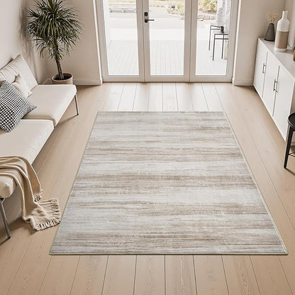 PADOOR Modern Abstract Area Rug - 3x5 Washable Rugs Non-Slip Small Carpet, Ultra Soft Low Pile Floor Rugs for Entrance Front Door Bedroom Bedside Laundry Room Brown