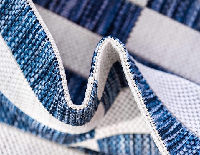 Unique Loom Outdoor Striped Collection Area Rug - Striped (4' 1" x 6' 1" Rectangle, Blue/Ivory)
