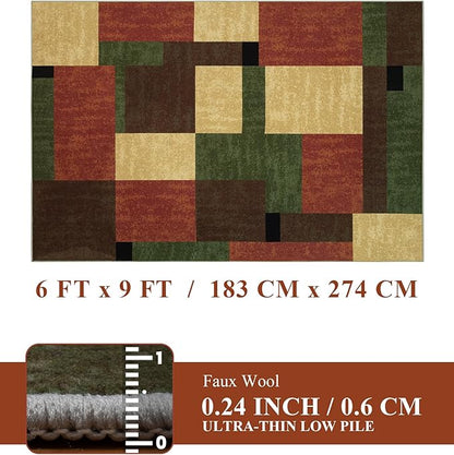 YIHOUSE Red and Green Area Rug 6x9 for Living Room,Burgundy Farmhouse Rugs Washable, Burnt Orange Vintage Rug Non Slip,Geometric Boho Area Rug for Kitchen,Dining Room,Bedroom
