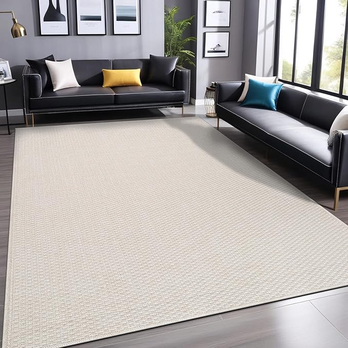Easy Jute Rugs 9x12 White Color Living Room Indoor Outdoor Area Rug for Patio Farmhouse and Kitchen Rug High Traffic Easy to Clean Washable Solid Boho Woven Design Outside Carpet (9 x 12)