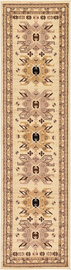 Unique Loom Taftan Collection Border Geometric Tribal Inspired Design Area Rug (2' 2 x 8' 2 Runner, Ivory/ Tan)