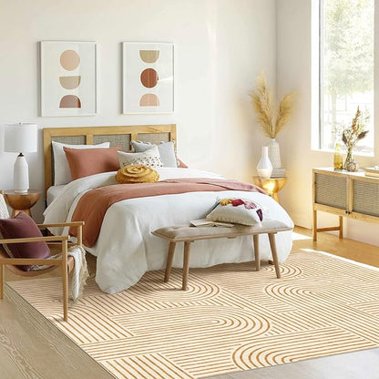 6x9 Area Rug for Living Room - Large Abstract Washable Rugs for Bedroom Non-Slip Orange Dining Room Rug Rainbow Low-Pile Carpet Soft Modern Rug for Office Nursery Room
