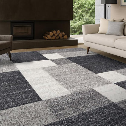 Rugshop Modern Boxes Design Non-Slip (Non-Skid) Area Rug 5 X 7 (5' 3" X 7' 3") Gray