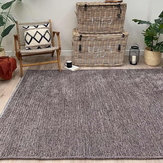 Alfa Rich 7x10 Dark Gray Washable Area Rugs for Living Room Bedroom Kitchen Cotton Decor Solid Rug