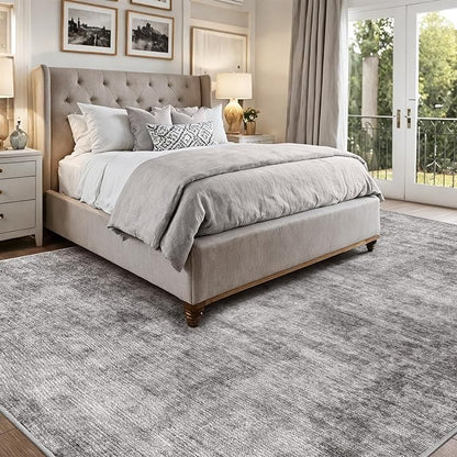 LUMI 8x12 Washable Area Rug for Living Room, Ultra Soft Modern Neutral Grey Rugs Non Slip with Rubber Backing, Low Profile, High Traffic, Stain Resistant Carpets, Ideal for Bedroom, Dining Room