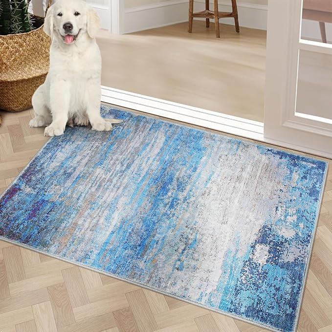 COMSLE Door Mat Soft Absorbent Indoor Front Entryway Rug Machine Washable Entrance Mats for Muddy Paws Non Slip Throw Rugs 20" x 32" Doormat for Inside Foyer Bedroom - Blue
