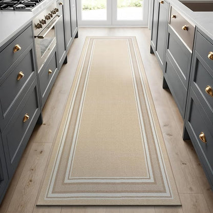 Beverly Rug Non Slip Area Rugs 2x5 Modern Bordered Non Skid Rubber Backing Soft Runner Rug for Living Dining Room Easy to Clean Non Shedding Kitchen Bedroom Indoor Carpet 2 x 5 Beige