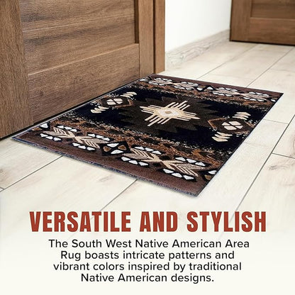 YHSF South West Native American Area Rug C318 - Easy Clean, Thick, Soft, Durable Native Tribal American Indian Inspired Rug for Bedroom/Living Room and more - Black, 5 Feet 11 Inches x 8 Feet 6 Inches