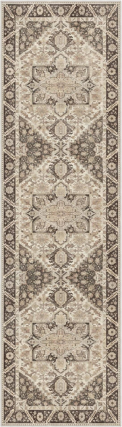 2x7 Runner Rug Machine Washable Boho Runners for Hallway,Ultra-Thin Low Pile Rug,Lightweight Indoor Carpet,Non Slip Floral Runners for Enrtyway, Corridor, Home Office, Kitchen,Brown