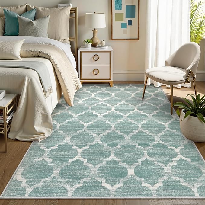 Lahome 5x7 Area Rug Green Rug Low Pile Indoor Washable Rugs for Bedroom Living Room Area Rugs 5x7 for Dining Room Foldable Non-Slip Thin Rugs Sage Green