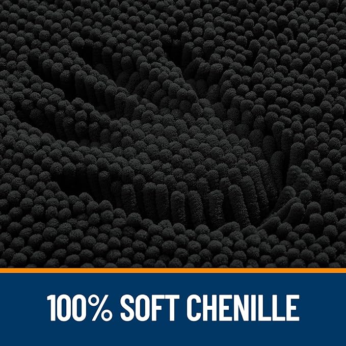 OLANLY Bathroom Rugs 30x18, Extra Soft Absorbent Chenille Bath Rugs, Rubber Backing Quick Dry, Machine Washable Bath Mats for Bathroom Floor, Tub and Shower, Home Decor Accessories, Black