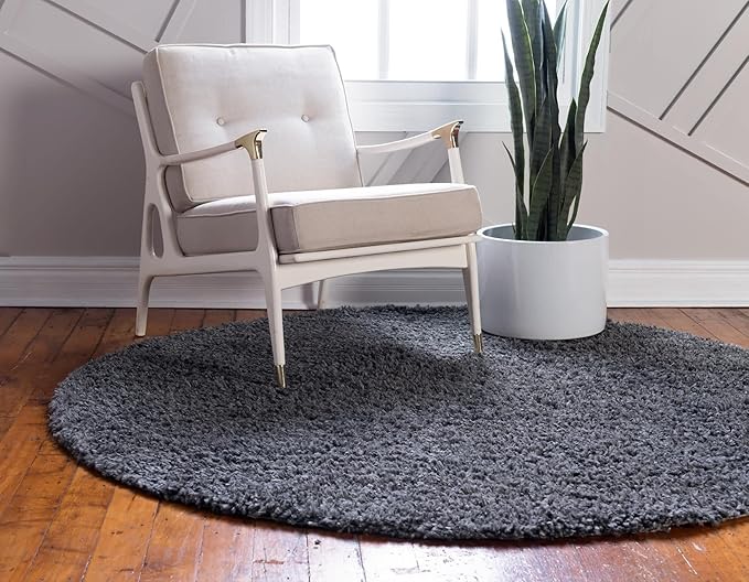 Unique Loom Davos Shag Collection Area Rug - Solid (2' Round, Peppercorn)