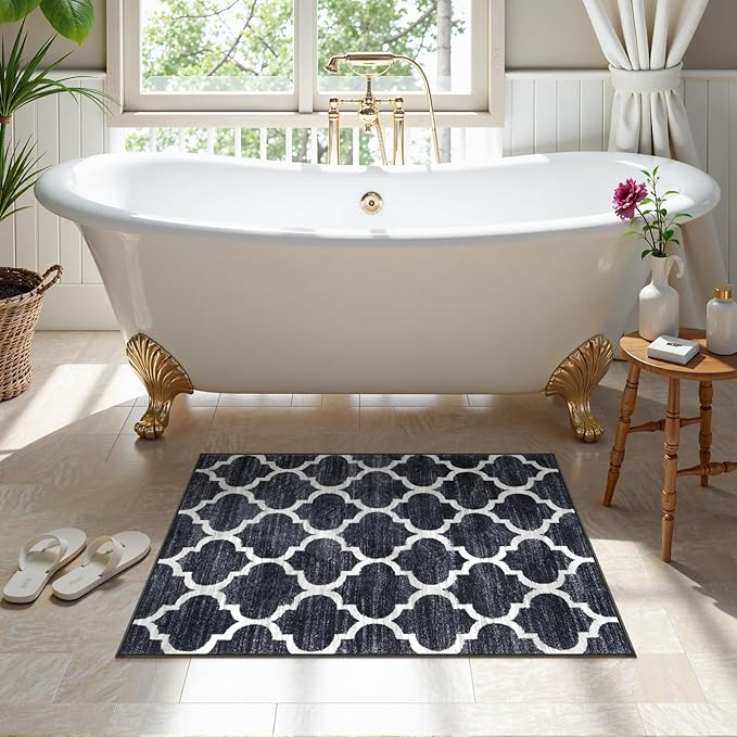 Lahome Black Entry Rug - 2x3 Washable Rugs Kitchen Rug Non-Slip Small Area Rug Throw Rugs Floor Carpet for Door Mat Indoor Entrance Entryway Bedrooms Laundry Room Decor (2’ X 3’, Black)