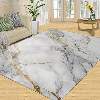 5x8 Abstract Marble Kids Rug - White-Marble Dining Room Rug, Modern Luxury Area Rugs Indoor Modern Rugs for Bedroom Hardwood Floors Teen Room