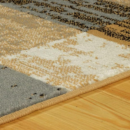 SUPERIOR Indoor Area Rug, Jute Backed, Modern Geometric Patchwork Floor Decor for Bedroom, Office, Living Room, Entryway, Hardwood Floors, Rockwood Collection, 7' x 9', Light Blue-Beige