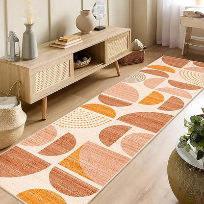 MUJOO Boho Runner Rug Washable,2x8 Area Rugs for Hallways Kitchen Bedroom Entryway Bathroom,Non Slip Carpet Long Mat Indoor,Soft Modern Abstract Bohemian Orange