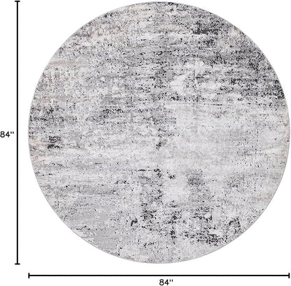 Rugs.com Leipzig Collection Round Rug – 7 Ft Round Grey Low-Pile Rug Perfect for Kitchens, Dining Rooms