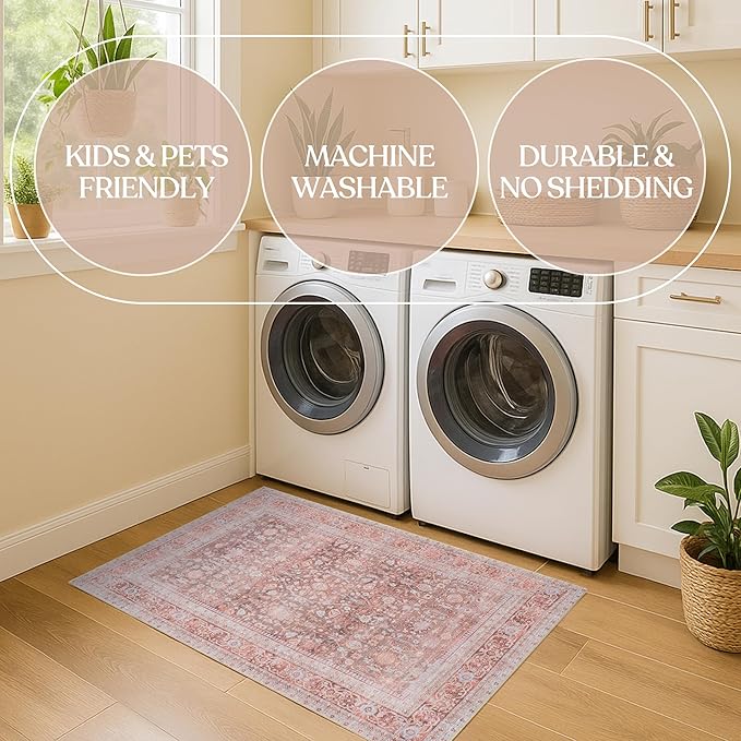 Fame Living Washable Area Rug. Modern Farmhouse. Vintage. Turkish. Bohemian. Distressed. Oriental. Traditional. Rugs for Living Room. Dining. Bedroom. Office. Entryway. Foyer. (860TT, 5' x 6'9")