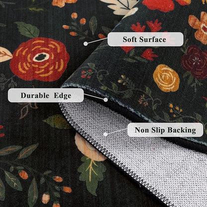 U'Artlines 2'x6' Boho Runner Rug for Hallways Kitchen Colorful Floral Soft Non Slip Washable Floor Carpet Runners for Entryway Laundry Room Bathroom Black Green