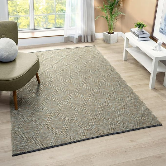 LUXE WEAVERS Modern Farmhouse Green 5x7 Washable Area Rug, Anti-Slip Diamond Pattern Carpet