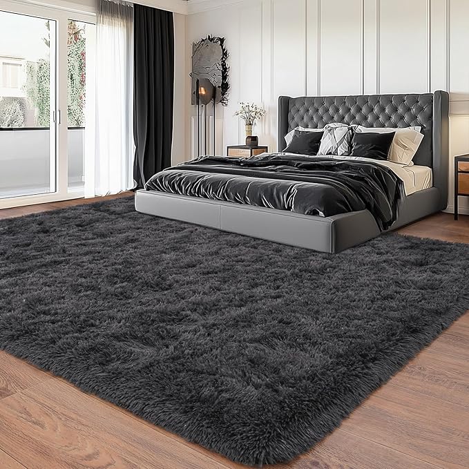 Upgrade Non-Slip Plush Rugs for Living Room, Soft Shaggy Carpets for Living Room, Fuzzy Rugs for Kids' Room, Perfect Decor for Modern Home Charcoal 8x10 Feet