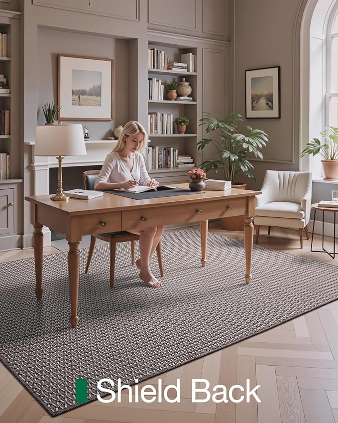 LUMI Indoor Area Rugs, Non-Slip Low Profile Checkered Inside Rug, Comfort Weave Grid Pattern Floor Rug, 4'x6'