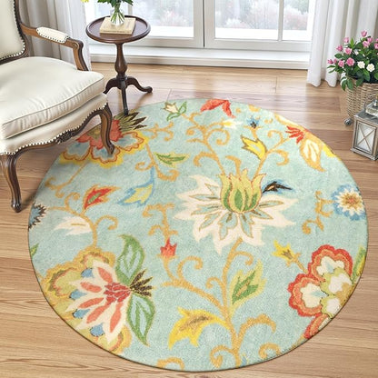 Lahome Collection Modern Floral Round Rug - 3' Diameter Non-Slip Distressed Area Rug Small Accent Throw Rugs Floor Carpet for Door Mat Entryway Bedrooms Laundry Room Decor (3 ft, Paisley)