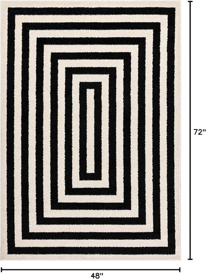 Abani Contemporary Black & Ivory 4' x 6' Area Rug, Contrasting Geometric Modern Stripe Symmetrical Living Room Carpet Rugs