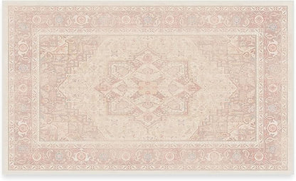 RUGGABLE Washable Area Rug – Kamran Soft Pink 3x5, Stain-Resistant, Non-Slip – Small Machine Washable Rugs for Living Room, Bedroom, Hallway, Entryway & Office–with Cushioned Pad