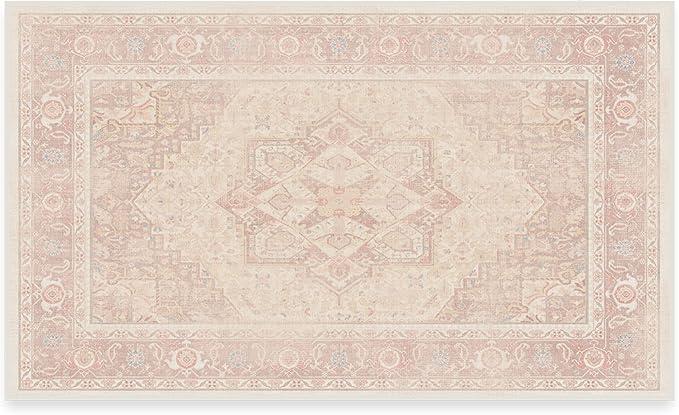 RUGGABLE Washable Area Rug – Kamran Soft Pink 3x5, Stain-Resistant, Non-Slip – Small Machine Washable Rugs for Living Room, Bedroom, Hallway, Entryway & Office–with Standard Pad