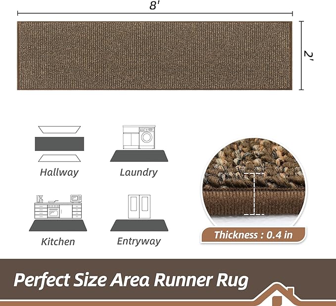 BEQHAUSE Hallway Runner Rugs 2x8, Hallway Rug Non-Slip Washable(Rolled-Up NO Creases), Runner Rug Absorbent Stain Resistant Hall Rug Carpet Runner, Entryway Rugs Floor Mat Laundry Room Rugs, Brown