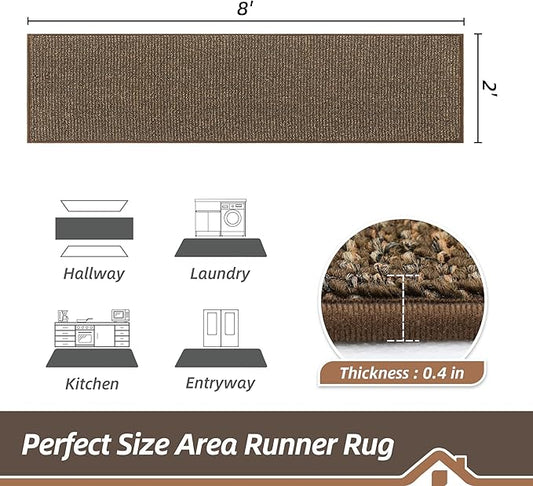 BEQHAUSE Hallway Runner Rugs 2x8, Hallway Rug Non-Slip Washable(Rolled-Up NO Creases), Runner Rug Absorbent Stain Resistant Hall Rug Carpet Runner, Entryway Rugs Floor Mat Laundry Room Rugs, Brown