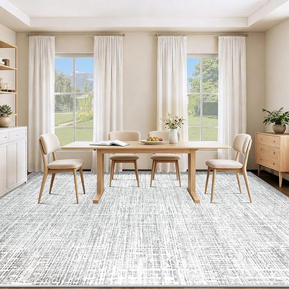 9x12 Area Rugs for Living Room, Washable Large Area Rug Neutral Modern Abstract Bedroom Rug Soft Non Slip Low Pile Stain Resistant Indoor Carpet for Kids Playroom Dining Room Office(Grey, 9'x12')