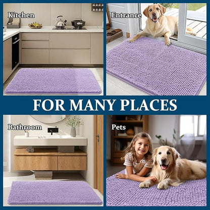OLANLY Dog Door Mat for Muddy Paws 24x16, Absorbs Moisture and Dirt, Absorbent Non-Slip Washable Doormat, Quick Dry Chenille Mud Mat for Dogs, Entry Indoor Entryway Carpet for Inside Floor, Lavender
