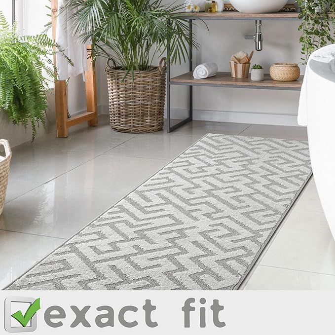 10ft Custom Cut Runner Rug for Narrow Hallways Kitchens - Deco Grey | Non-Slip | Washable & Edge Bound