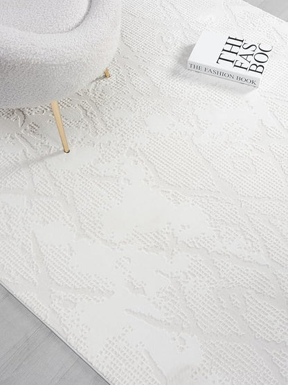 Adel Modern Area Rug for Living Room, 5x7 Rustic Distressed Abstract Cream Neutral Rug, Medium Pile Stain Resistant Carpet for Bedroom, Dining Room or Kitchen (5' x 7', Cream)
